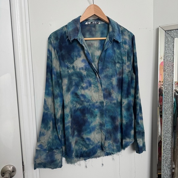 Zara Blue Tie-Dye Women's Top blouse L - Picture 3 of 6